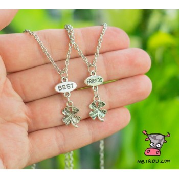 Кулон для двоих друзей "Best Friends. Клевер четырехлистник" Модель 2
